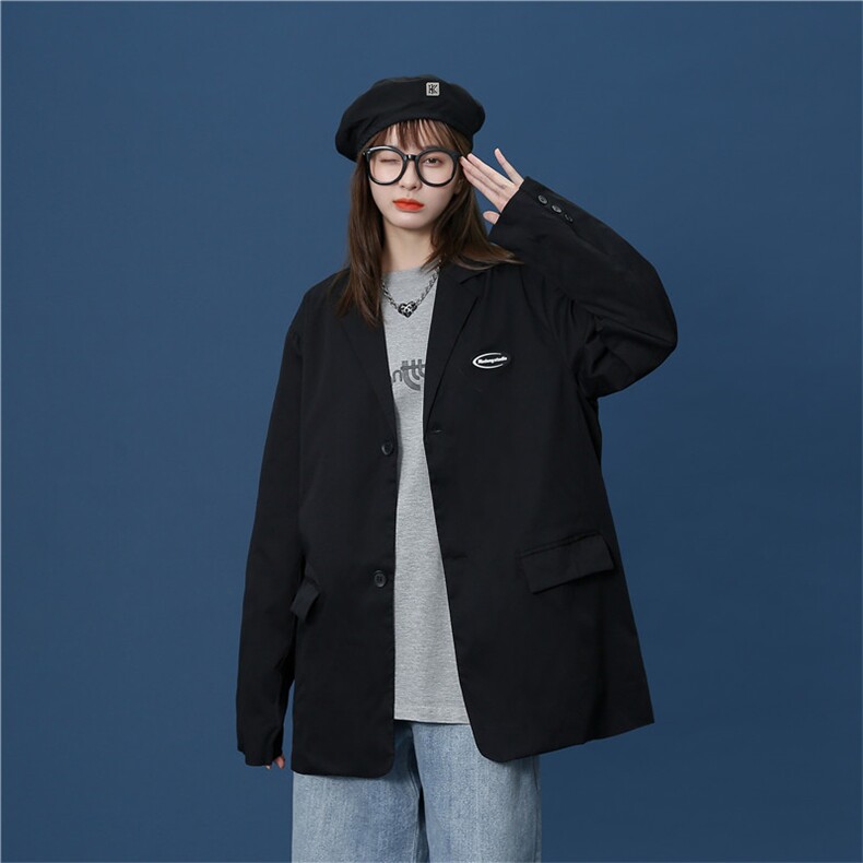 中性 秋季宽松百搭休闲翻领西服小西装外套上衣A338-1 XF52 P75图片