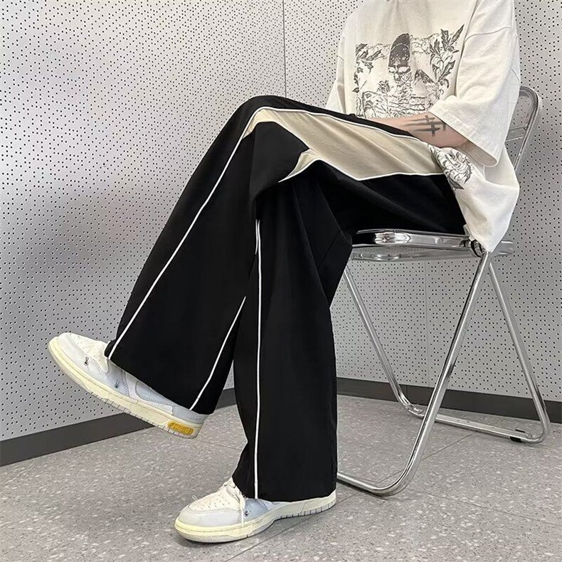 美式复古阔腿裤子2025夏宽松设计感抽绳直筒裤长裤男女KK094-36,男装休闲裤,星座911-3