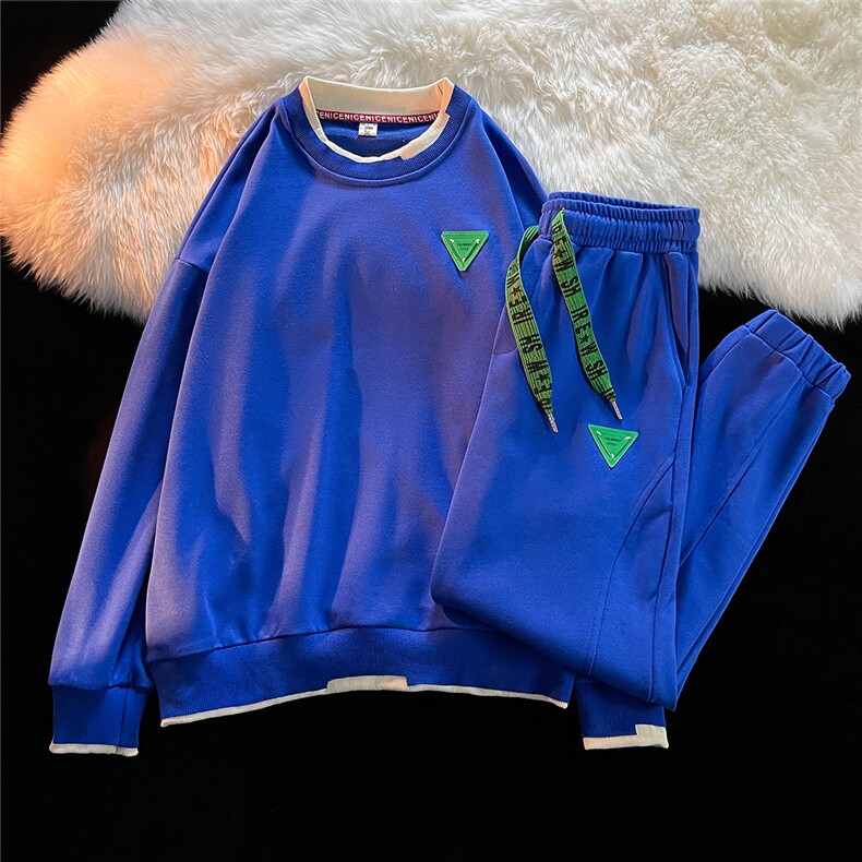 1秋季休闲圆领假两件情侣大码M-5XL青春套头卫衣套装7144P98控128，男装休闲套装，星座226-2