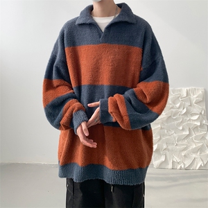 8XL-M特大码冬季毛衣线衣男士外套宽松套头潮条纹马海毛MY1207P58图片