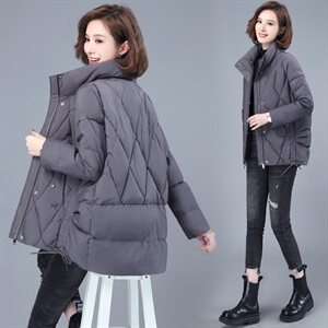 宽松大码拉链立领抽绳羽绒棉服棉衣外套图片