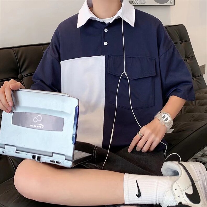 2023夏季撞色拼接短袖POLO衫男女翻领半截袖GT13P32,男装衬衫,星座1116-2