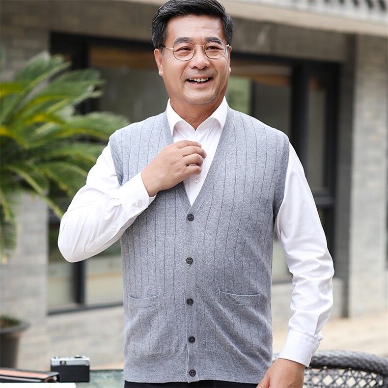 2024秋冬新款中老年男款纯色纽扣衫背心马甲，男装羊绒背心，衣恋羊绒