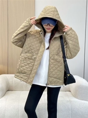 2025冬装新款修身保暖时尚菱形格个性女士棉服外套，女装棉衣/棉服，江忆布依