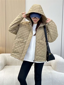 2025冬装新款修身保暖时尚菱形格个性女士棉服外套图片