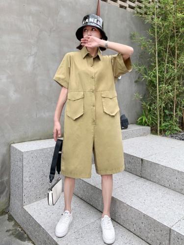 2021年A8812连体裤女宽松抽绳收腰大码休闲五分裤阔腿裤,女装连体裤,衣宫主