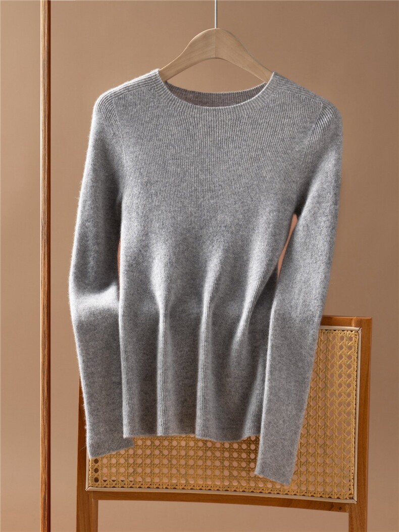 2026年秋季套头长袖无缝一线成衣圆领抽条休闲/淑女，女装羊绒衫，轻暖羊绒