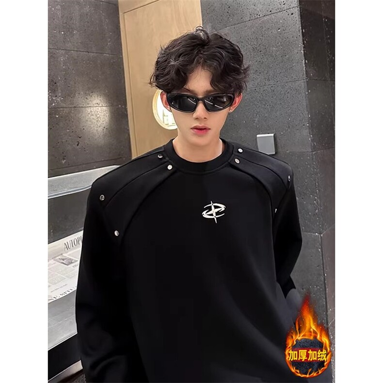 [003]加绒加厚卫衣男长袖圆领个性铆钉肩打底衫A079-T255-P47,男装T恤,电商A079