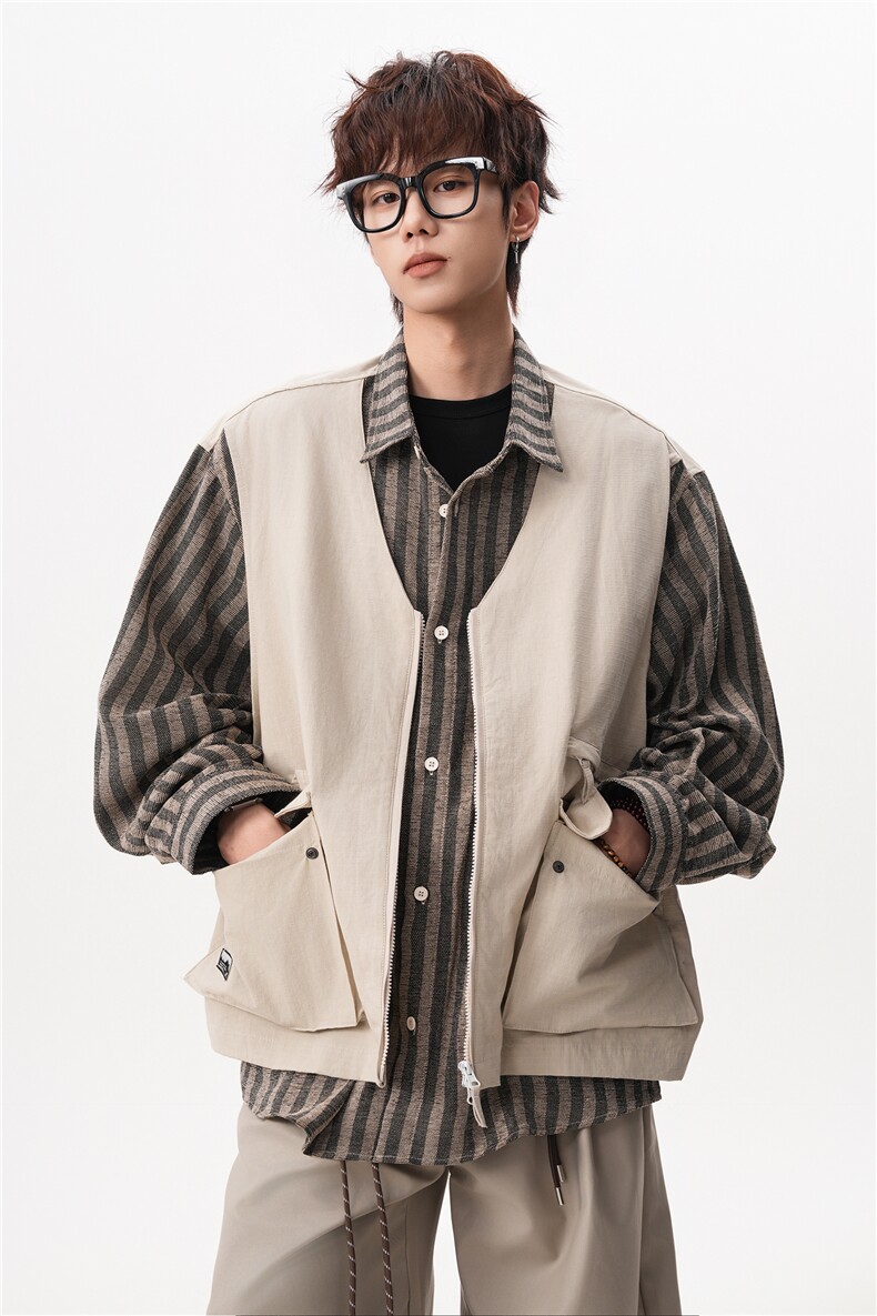 8XL-M特大码衬衫男假两件拼接衬衫新中式坎肩马甲外穿CS508TP68,男装衬衫,电商D206-1