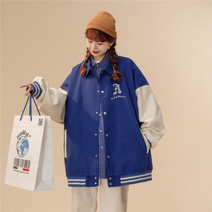中性23春季复古拼接螺纹翻领棒球服百搭夹克G612P85控118图片