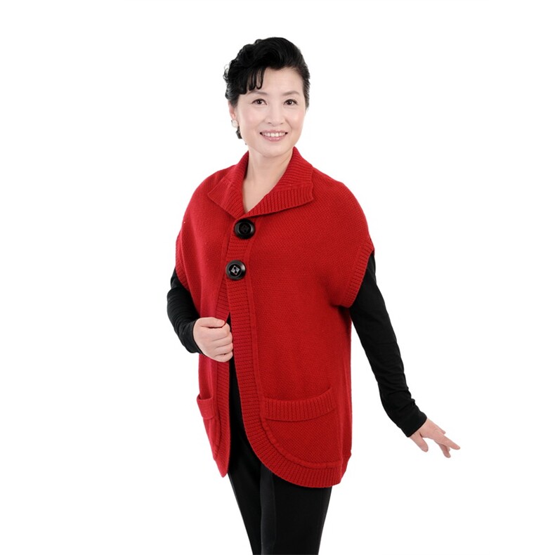 中老年长款针织毛坎肩护肩背心纯色马甲宽松羊毛衫，女装中老年女装，亚东羊绒制品