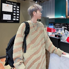 水貂绒斑马纹毛衣男冬季美式复古慵懒风针织衫加厚保暖高级感外套，男装针织衫/毛衣，星座410-6（原星座1304-1）