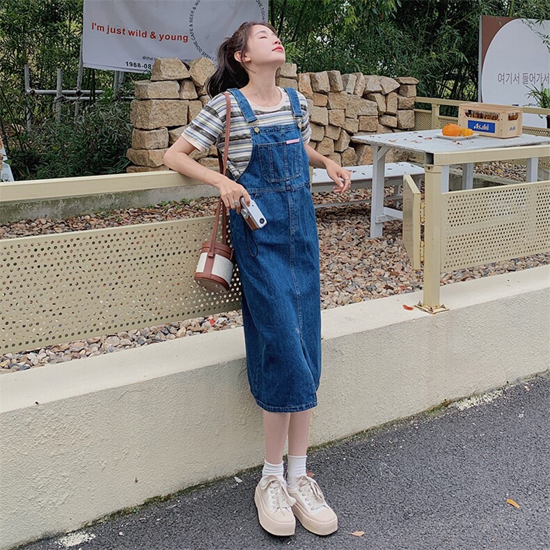 牛仔背带裙套装女夏季2023年新款设计小众小个子吊带连衣裙两件套,女装套装/套裙,一九零