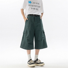 8XL-M褶皱工装牛仔短裤男夏季美式复古多口袋七分裤子QK27002P58，男装牛仔裤，电商B312