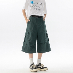 8XL-M褶皱工装牛仔短裤男夏季美式复古多口袋七分裤子QK27002P58图片