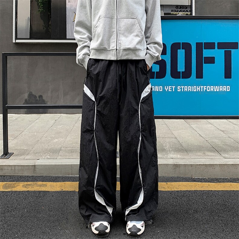 品质好货秋季新款休闲裤男拼接长裤阔腿裤伞兵裤子K9085-特P50,男装休闲裤,星座810(原QT5070)