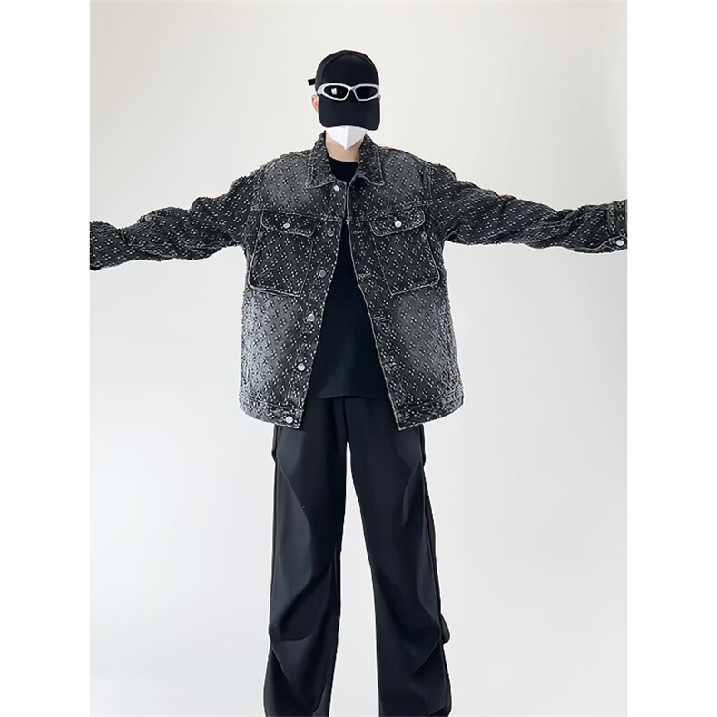 潮流做旧磨毛大码男女拼色牛仔外套夹克J8813-P65【特价】图片