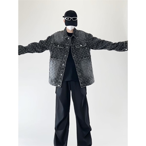 潮流做旧磨毛大码男女拼色牛仔外套夹克J8813-P65【特价】图片