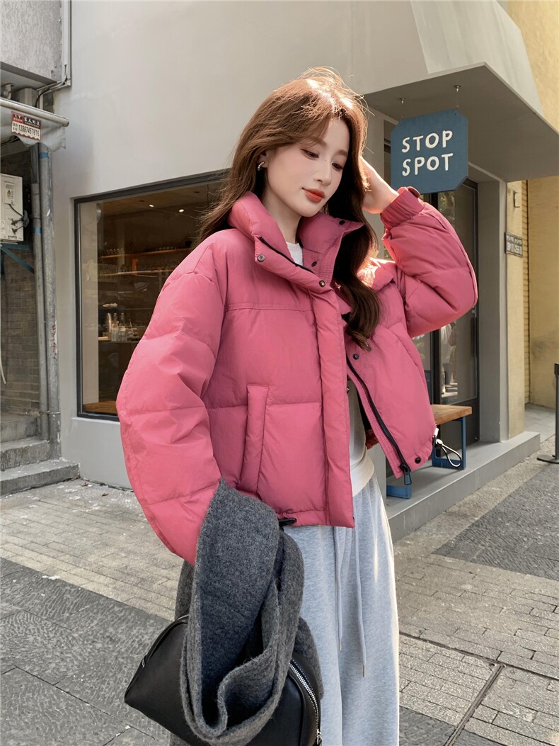 现货新款羽绒服女短款韩版立领简约加厚小个子高级感面包服外套潮,女装羽绒服,网红馆