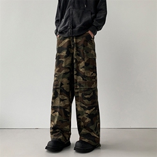 2025冬美式复设计感迷彩工装裤多口袋宽松直筒阔腿休闲裤728p58，男装休闲裤，电商B381-2