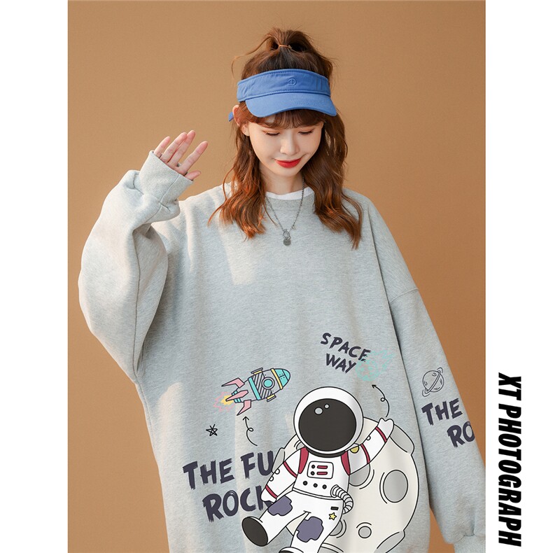 春装衔接新款 百搭潮流韩版小众宇航员宽松圆领卫衣W149 P30控48图片