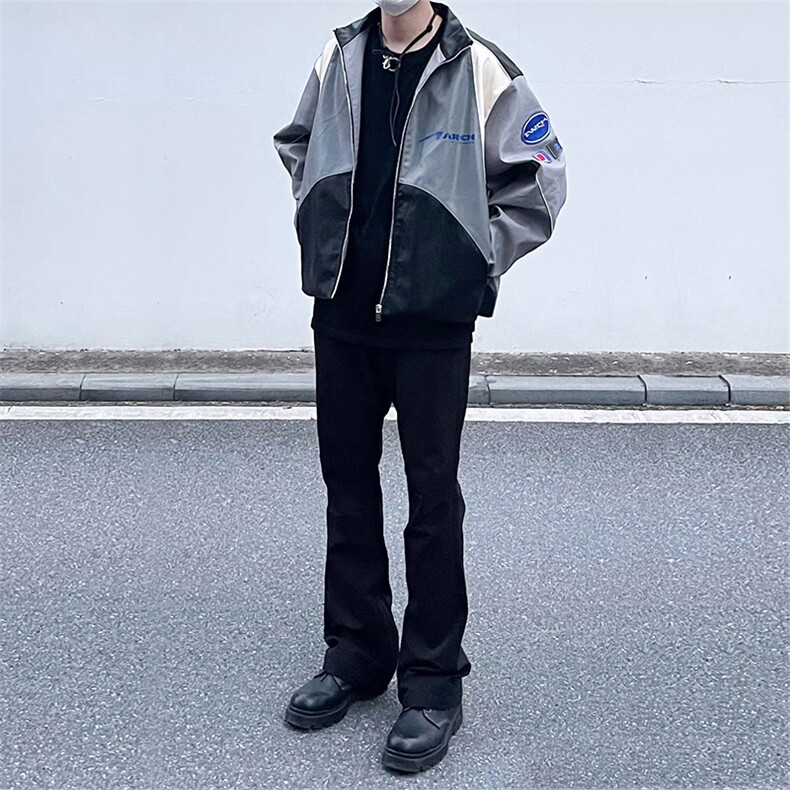 纯黑色高弹修身直筒大码微喇毛边牛仔裤男K860-K866-P50图片