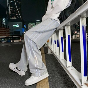 主推!潮流反光垂感阔腿拖地宽松休闲男女裤1004-1WK519 P45 控68图片