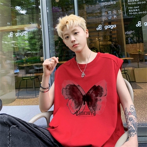 24夏季美式运动坎肩背心港风T恤男宽松落肩无袖特CB426特P19控38图片