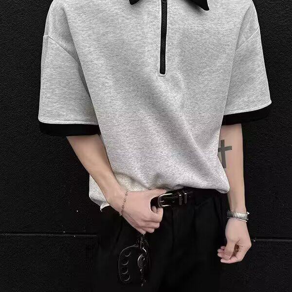 网图假两件polo衫短袖t恤男款夏季潮牌美式拼接衬衫领YY815-P32，男装T恤，电商C216