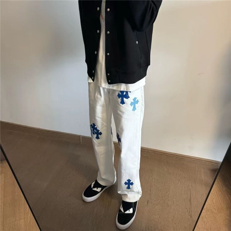 1506-1/GB1060/P51宽松贴皮十字架男女水洗直筒百搭牛仔裤1,男装牛仔裤,星座1506A