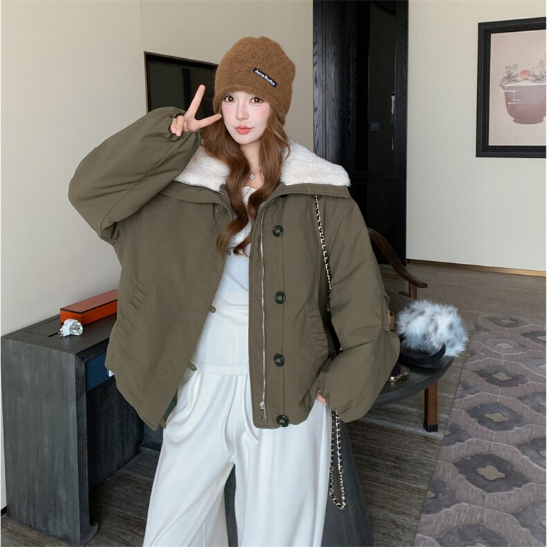 2025冬装新款女加绒加厚休闲派克服时尚棉衣毛毛,女装棉衣/棉服,2C218
