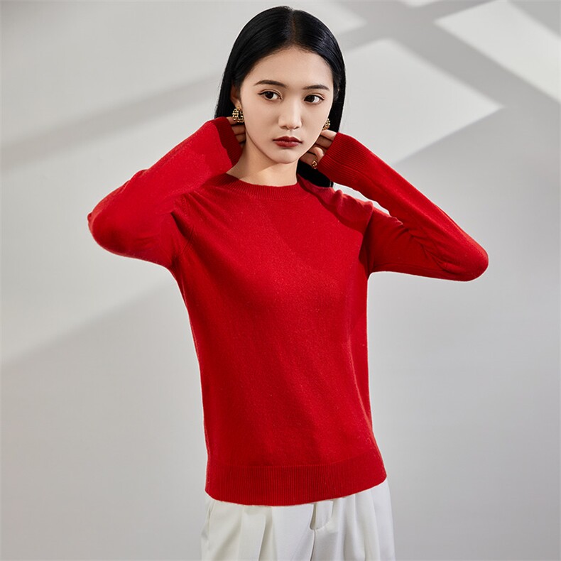 2024秋冬新款35%山羊绒女士净面圆领羊绒衫,女装羊绒衫,润辉羊绒
