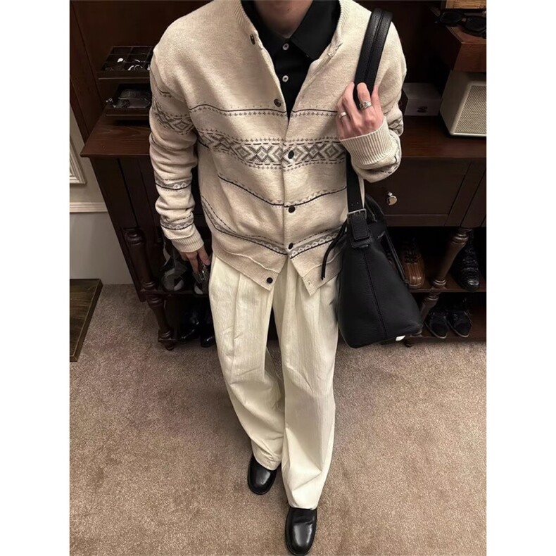 秋冬新款开衫毛衣美式复古休闲慵懒风针织衫男WY029-P65，男装针织衫/毛衣，星座308B-2