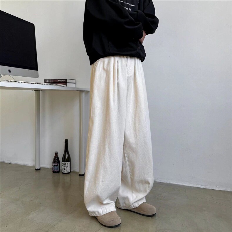 日系简约休闲阔腿裤男春秋季潮牌极简风直筒宽松工装长裤Q135/P56,男装牛仔裤,星座506