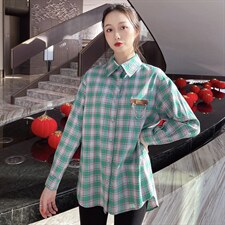 2021春装新款时尚百搭韩版格子衬衣，女装衬衫，深水步