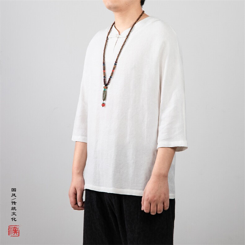 风男装七分袖男士棉麻提花男士T恤T215P70,男装T恤,钱塘802