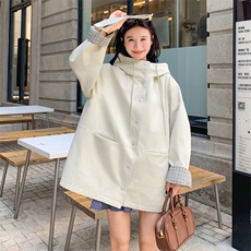 春现-韩系宽松甜酷风休闲拼接连帽短风衣B190-5066-P175-K248，女装风衣，2B190
