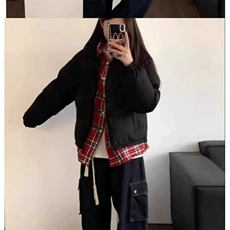 假两件格子衬衣棉服男女同款宽松加厚棉衣情侣开衫外，男装衬衫，星座506A