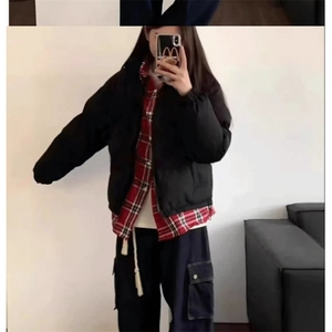 假两件格子衬衣棉服男女同款宽松加厚棉衣情侣开衫外图片