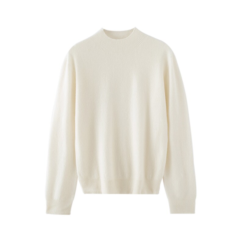 2025春秋新款羊绒衫女100山羊绒半高圆领套头针织衫纯色简约上衣，女装羊绒衫，咔绒特