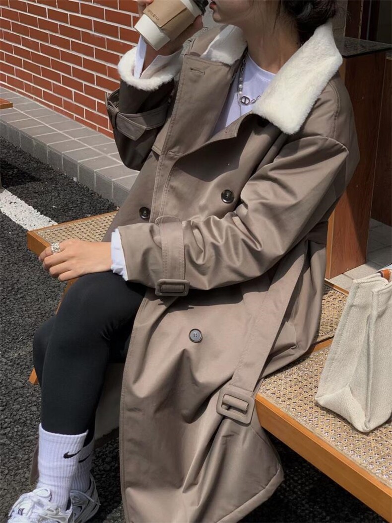 兔毛里风衣式长款衣 Size：F，女装风衣，里奈(1F)