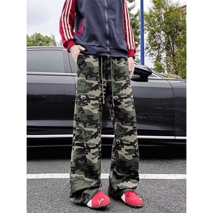 机能风微喇迷彩裤男高街vibe阔脚工装裤美式多口袋休闲裤 K103图片
