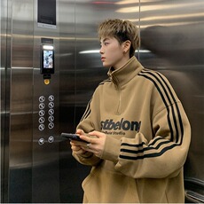 美式复古条纹重磅立领卫衣男秋季新款宽松长袖半拉链外套高街潮牌，女装短外套，星座506A