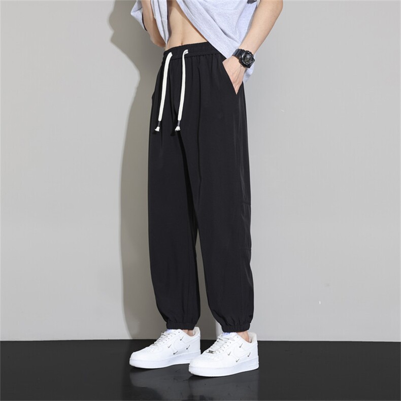 wassuphappy冰丝九分裤子男士夏季薄款抽绳运动阔腿裤宽松休闲裤，男装休闲裤，星座1204