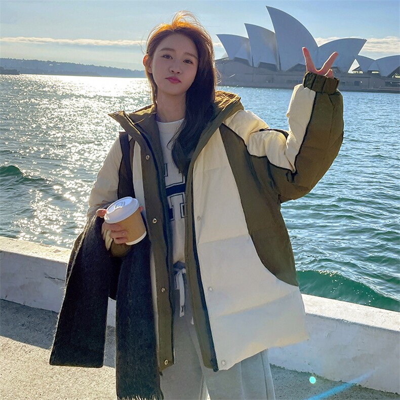 2B183-1187P255K398撞色拼接款90白鸭绒短款羽绒服,女装短外套,2B183