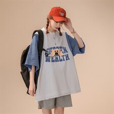 中性风2023新款假两件字母印花休闲情侣短袖T529P35---控58，男装T恤，A247A