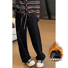特批P33无差价冬季撞色腰阔腿长裤男女大码银狐绒卫裤K1936J加绒，男装休闲裤，电商A001