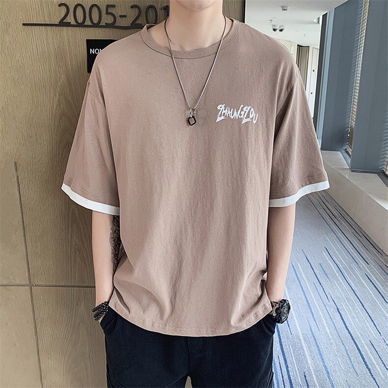 男士潮流字母印花短袖T恤新款休闲五分袖宽松上衣服DS389TP15,男装T恤,电商A102