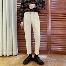 春秋款时尚裤子修身西装裤自带腰带男士休闲九分裤高级感西裤K91，男装西裤，星座1116A-2（原606A-1）