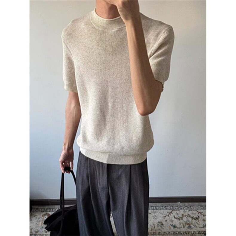 CP1145-P48老钱风松弛透气圆领短袖针织衫潮流T恤上衣，男装T恤，电商B323A